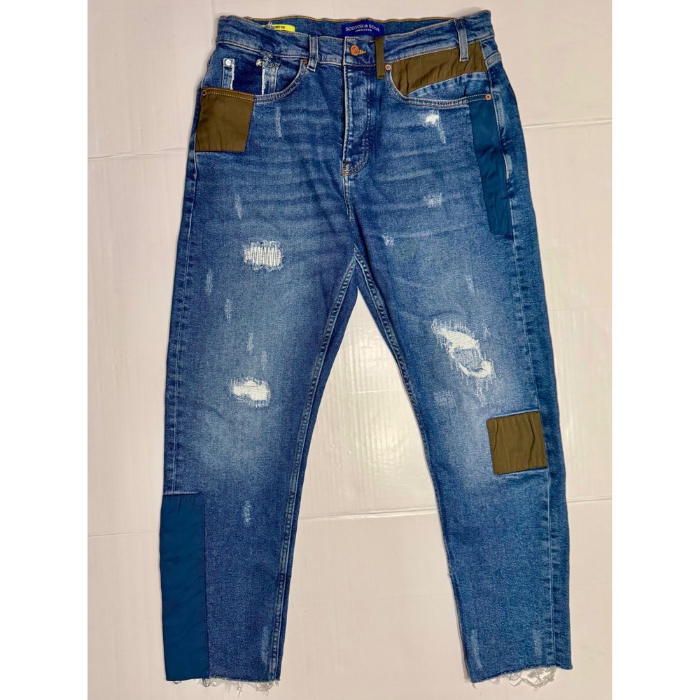 Scotch & Soda Dean Loose Tapered‎ Fit Distressed Patchwork Jeans Mens 32x32